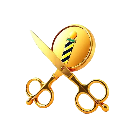 Icono 3D de tijeras doradas de barbero junto a una moneda $BARBER