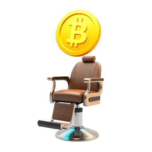 Icono 3D de una silla de barbero con una moneda flotando encima