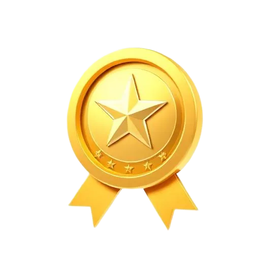 Icono 3D de una insignia dorada con una estrella de rango profesional