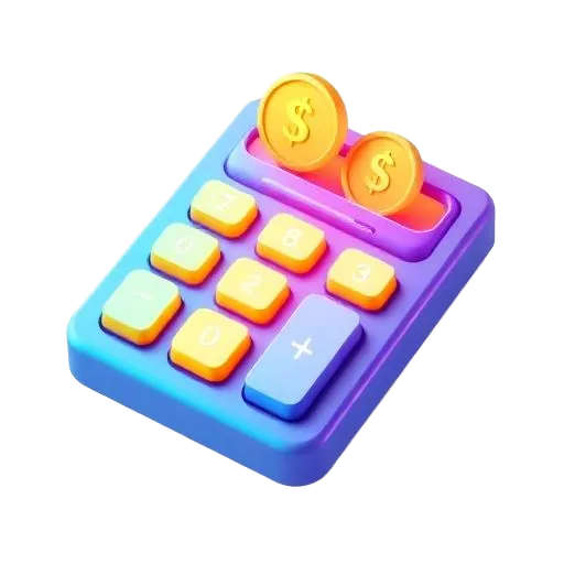 Ilustración 3D de una calculadora con monedas